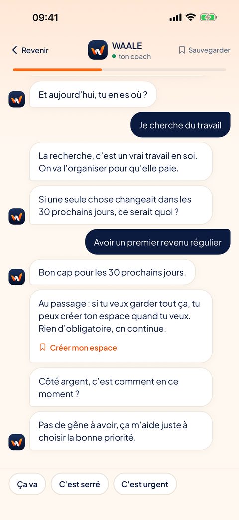 La conversation d’accueil avec WAALE